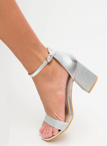 Sandale Dama Cu Toc Mediu Argintii